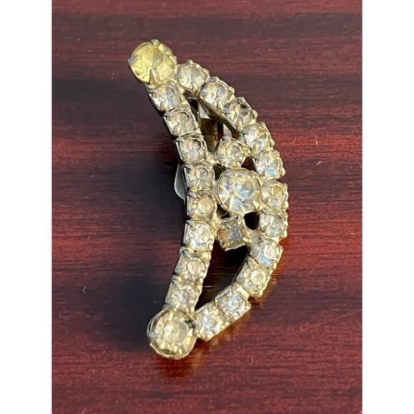 VTG Rhinestone Hair Clip Crescent Moon Clip On Earring Bling Whimsigoth - Picture 2 of 9